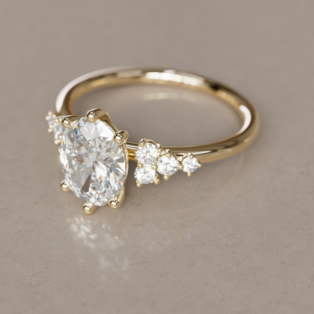 Celestial engagement ring Nature Inspired with Oval Diamond By Valley Rose