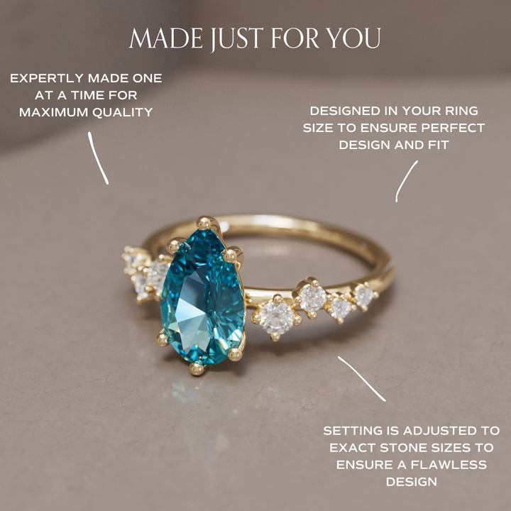 Celestial engagement ring Nature Inspired with Pear Blue Sapphire By Valley Rose
