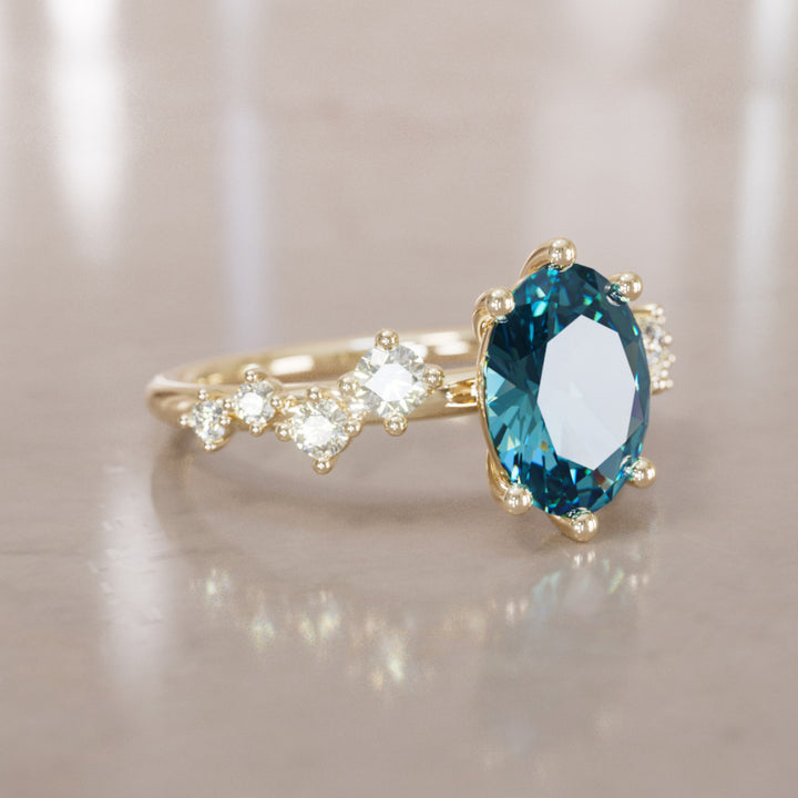 Celestial engagement ring Nature Inspired with Pear Blue Sapphire By Valley Rose