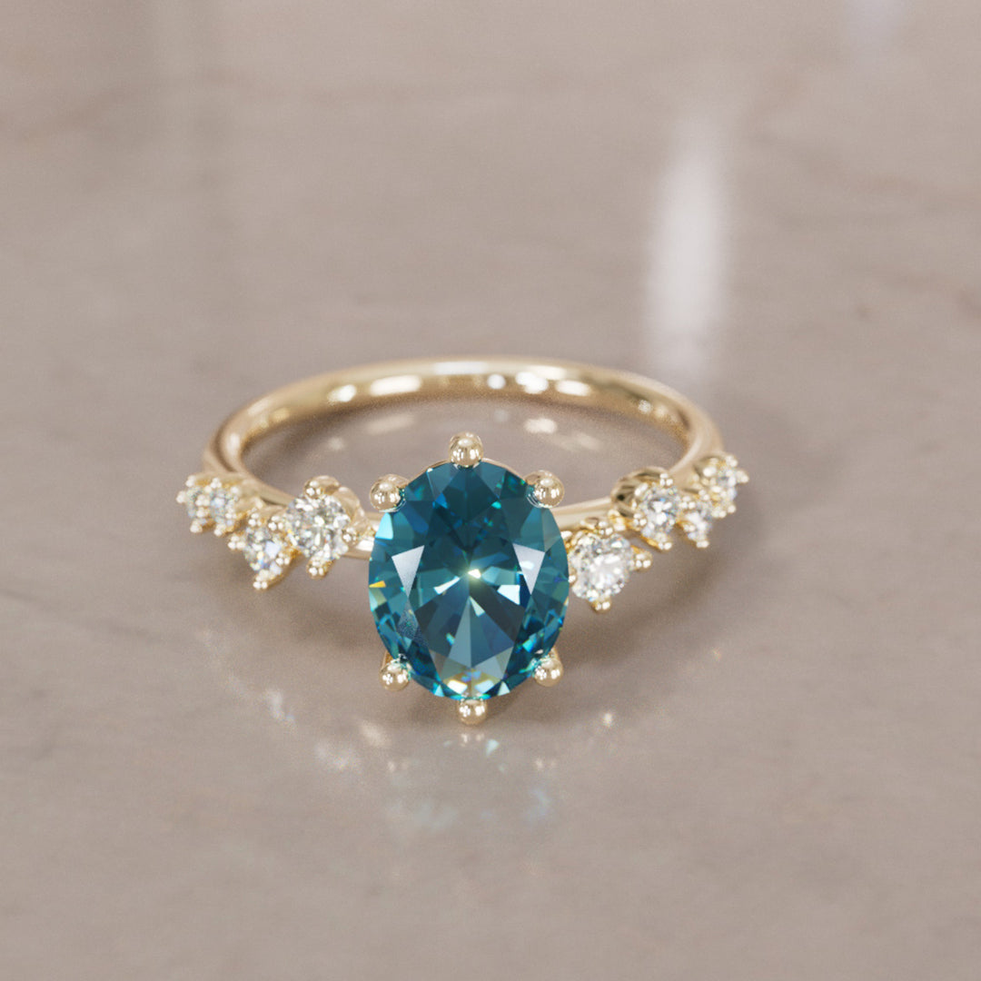 Celestial engagement ring Nature Inspired with Pear Blue Sapphire By Valley Rose