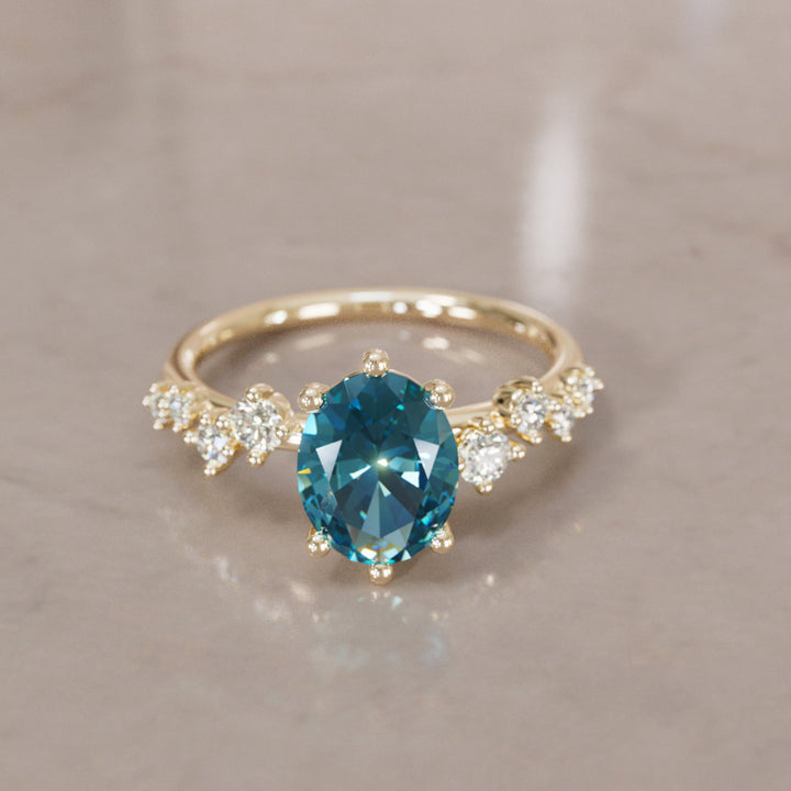Celestial engagement ring Nature Inspired with Pear Blue Sapphire By Valley Rose