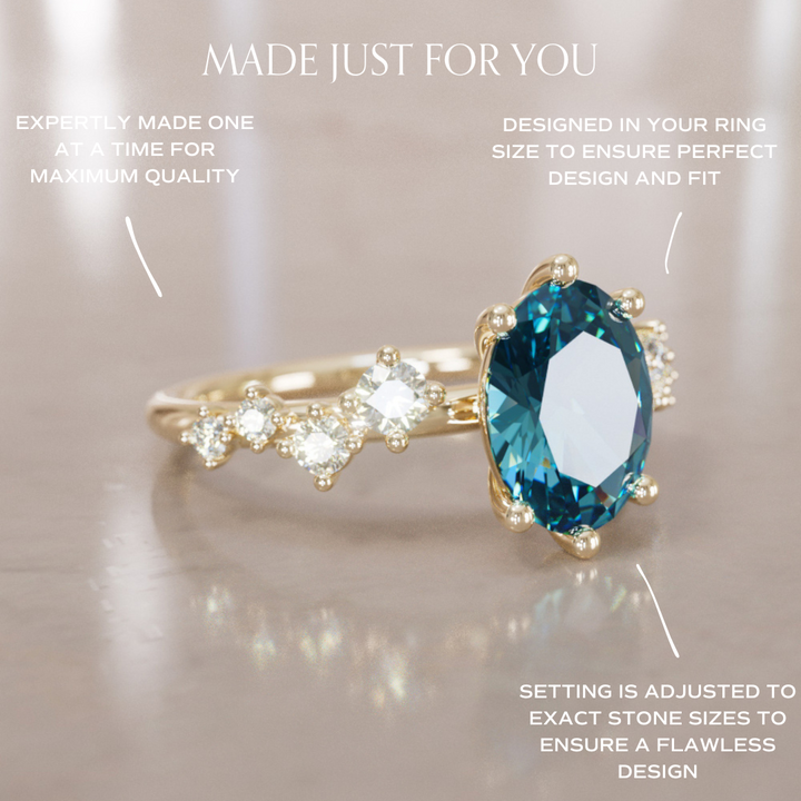Celestial engagement ring Nature Inspired with Pear Blue Sapphire By Valley Rose