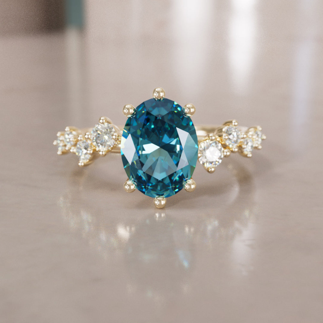 Celestial engagement ring Nature Inspired with Pear Blue Sapphire By Valley Rose