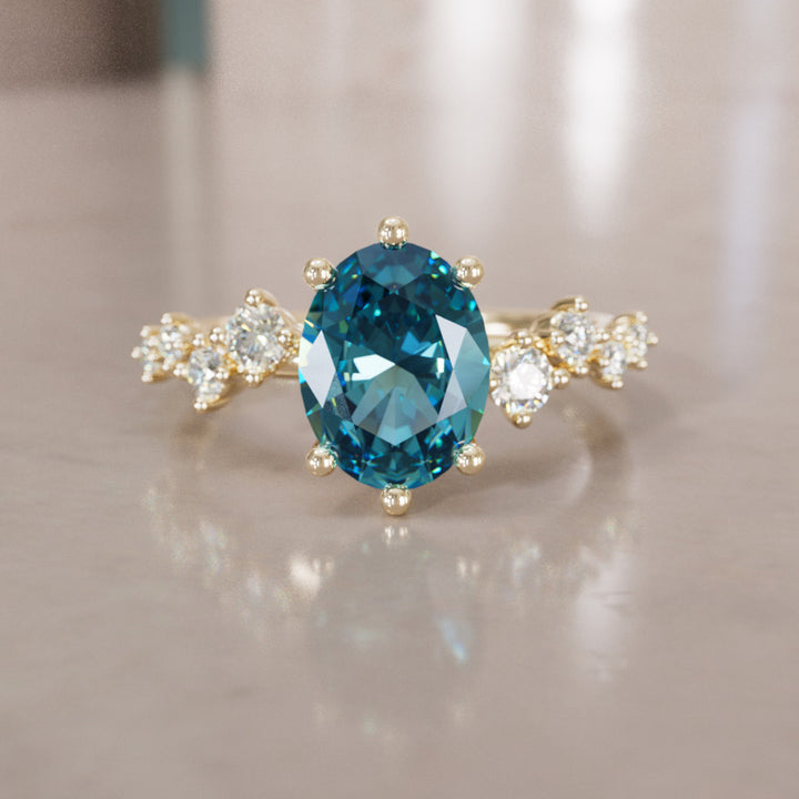 Celestial engagement ring Nature Inspired with Pear Blue Sapphire By Valley Rose