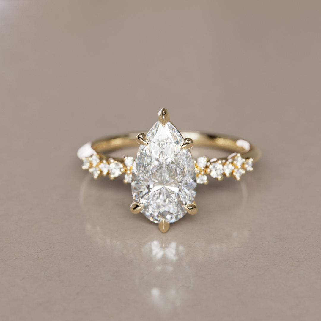 Celestial engagement ring Nature Inspired with Pear Diamond By Valley Rose