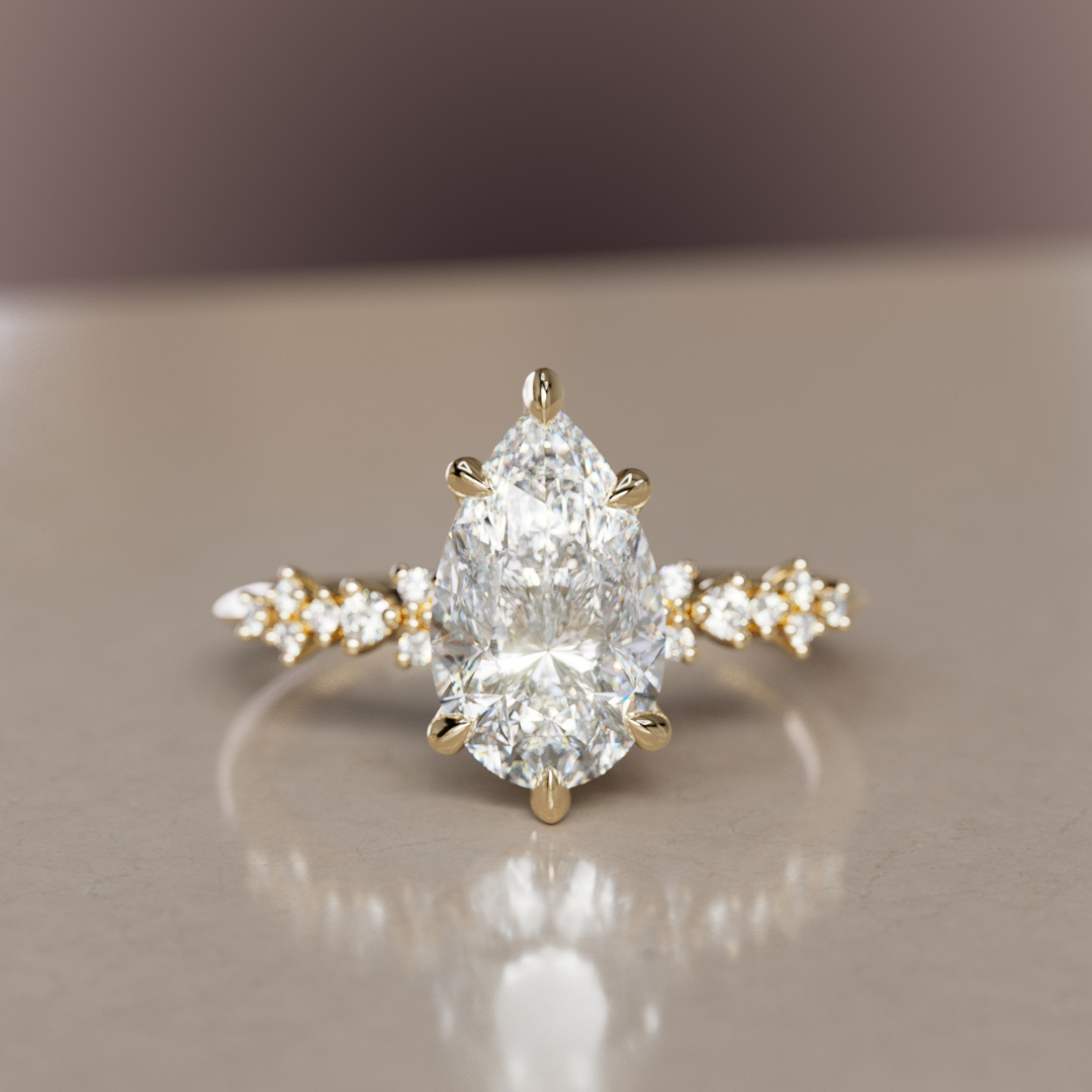 Celestial engagement ring Nature Inspired with Pear Diamond By Valley Rose
