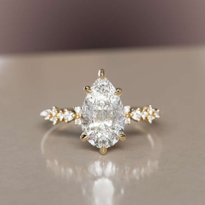 Celestial engagement ring Nature Inspired with Pear Diamond By Valley Rose