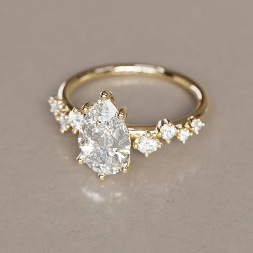 Celestial engagement ring Nature Inspired with Pear Diamond By Valley Rose