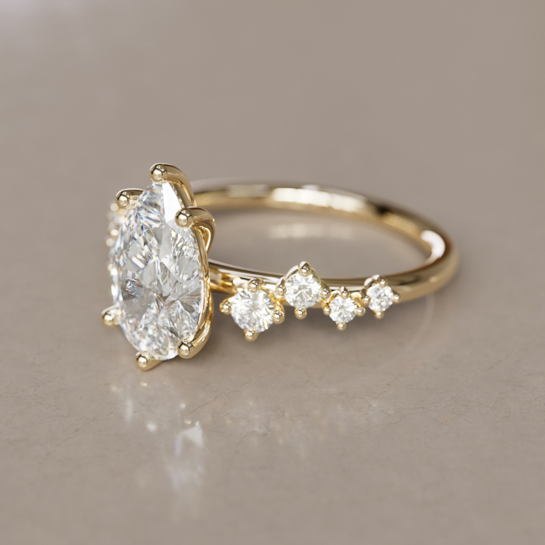 Celestial engagement ring Nature Inspired with Pear Diamond By Valley Rose
