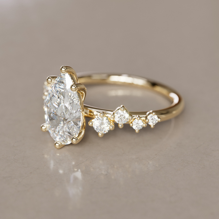Celestial engagement ring Nature Inspired with Pear Diamond By Valley Rose