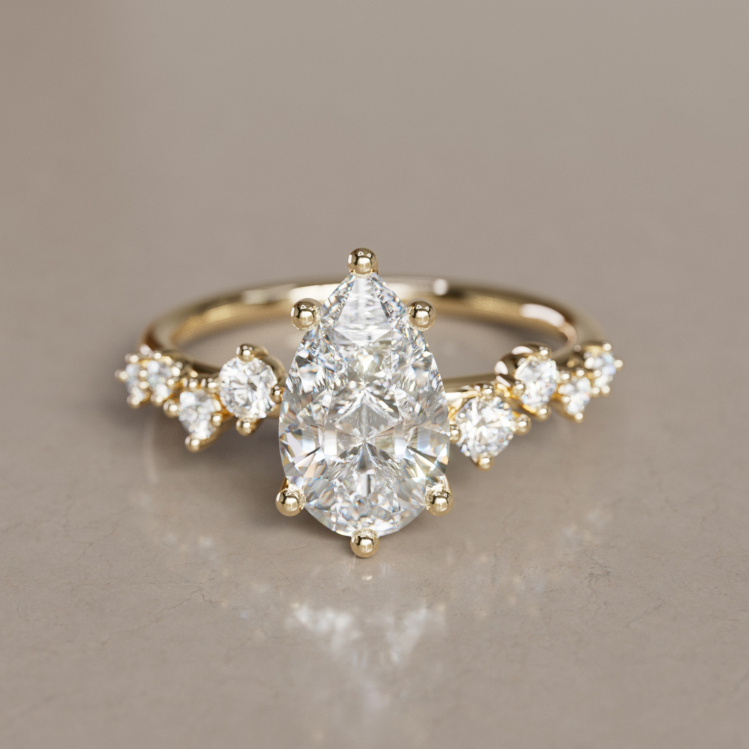 Celestial engagement ring Nature Inspired with Pear Diamond By Valley Rose