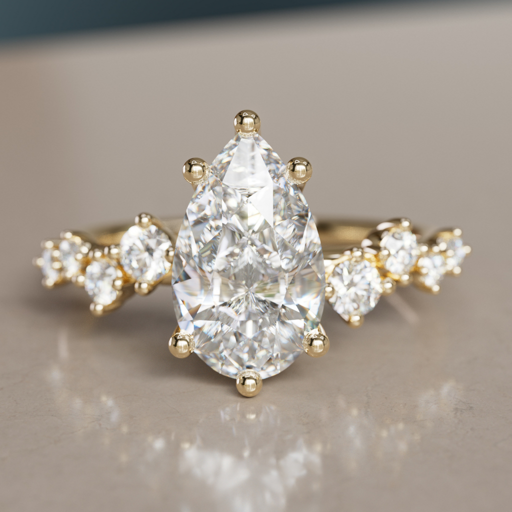 Celestial engagement ring Nature Inspired with Pear Diamond By Valley Rose