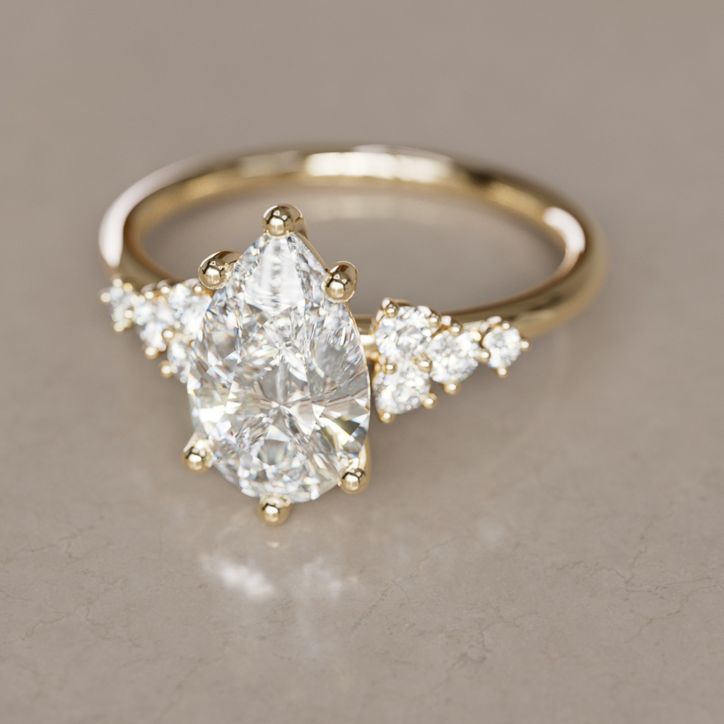 Celestial engagement ring Nature Inspired with Pear Diamond By Valley Rose