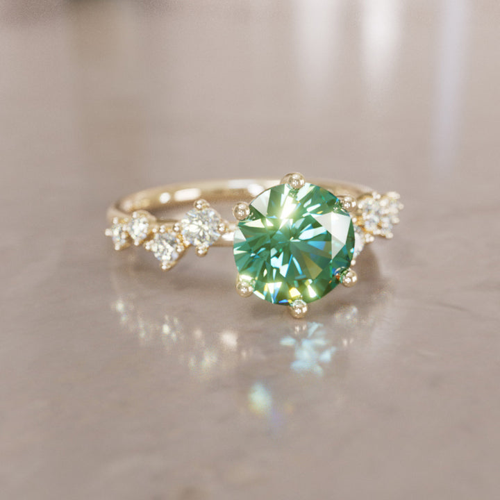 Celestial engagement ring Nature Inspired with Pear Green Sapphire By Valley Rose