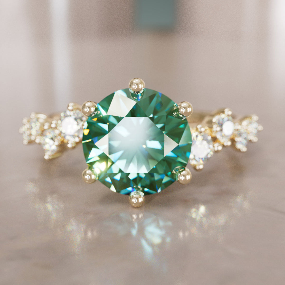 Celestial engagement ring Nature Inspired with Pear Green Sapphire By Valley Rose