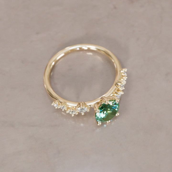 Celestial engagement ring Nature Inspired with Pear Green Sapphire By Valley Rose