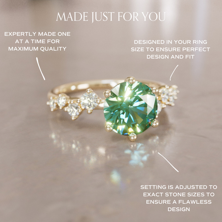 Celestial engagement ring Nature Inspired with Pear Green Sapphire By Valley Rose