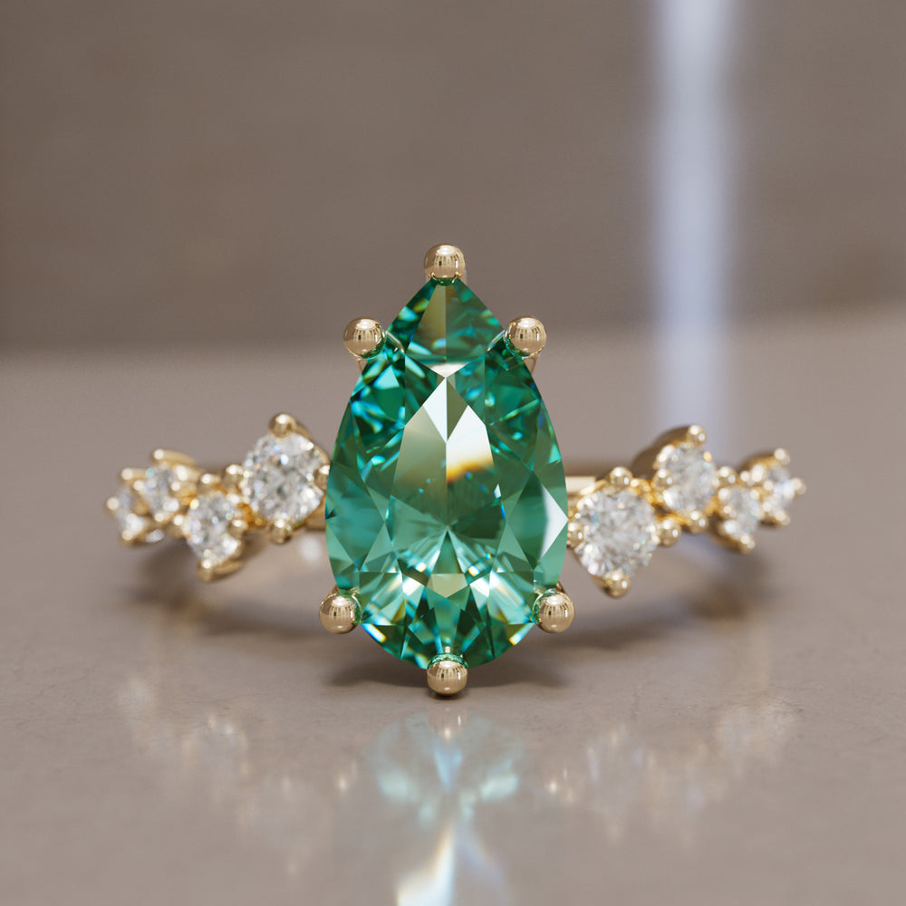 Celestial engagement ring Nature Inspired with Pear Green Sapphire By Valley Rose