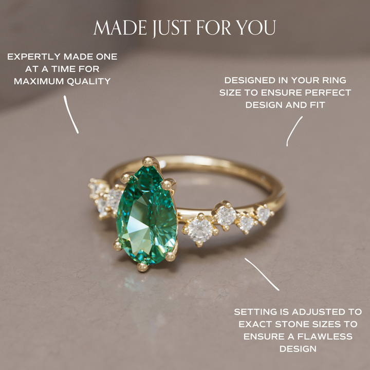 Celestial engagement ring Nature Inspired with Pear Green Sapphire By Valley Rose