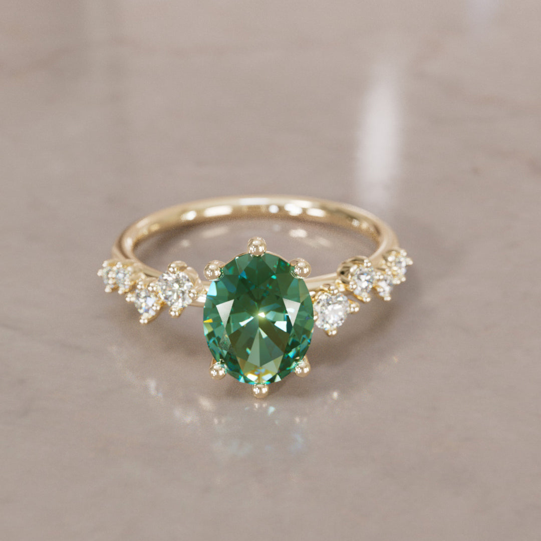 Celestial engagement ring Nature Inspired with Pear Green Sapphire By Valley Rose