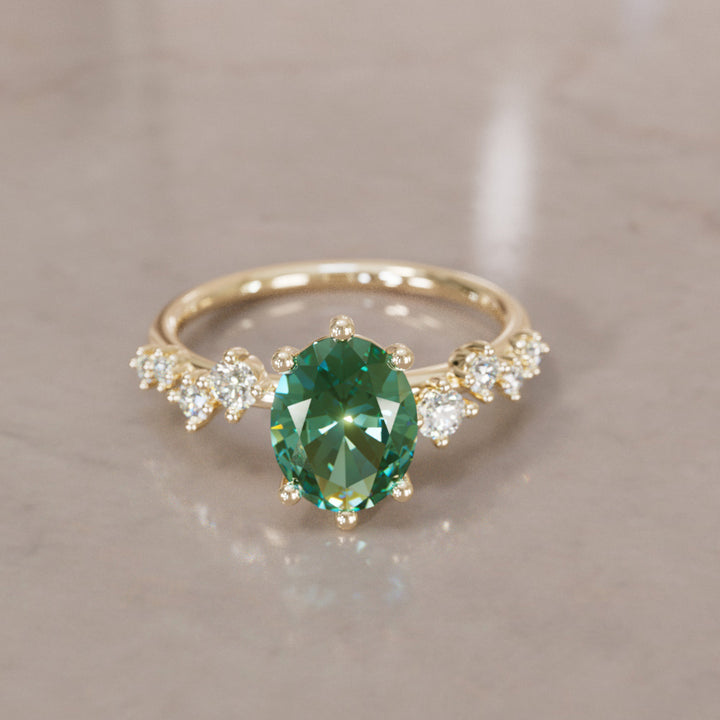 Celestial engagement ring Nature Inspired with Pear Green Sapphire By Valley Rose