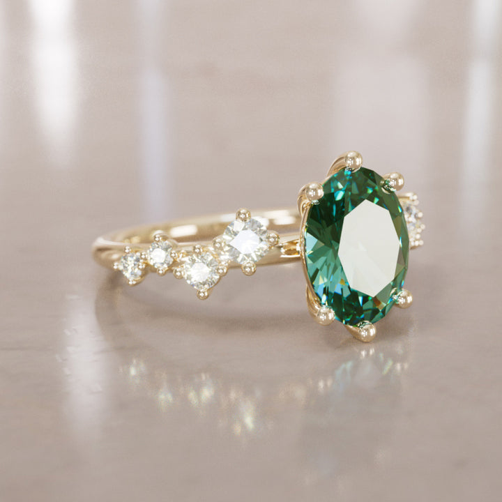 Celestial engagement ring Nature Inspired with Pear Green Sapphire By Valley Rose