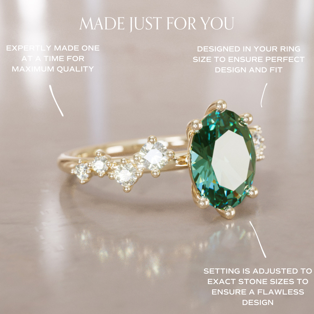 Celestial engagement ring Nature Inspired with Pear Green Sapphire By Valley Rose