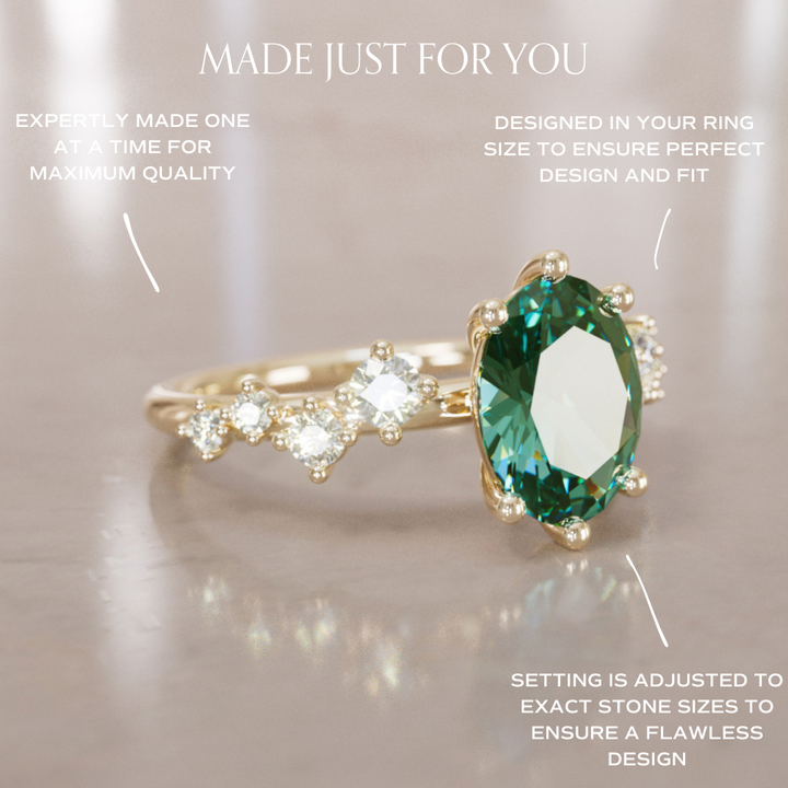 Celestial engagement ring Nature Inspired with Pear Green Sapphire By Valley Rose