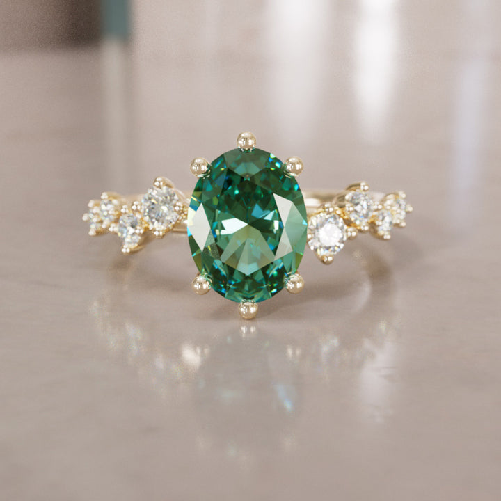 Celestial engagement ring Nature Inspired with Pear Green Sapphire By Valley Rose