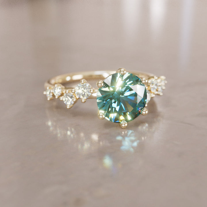 Celestial engagement ring Nature Inspired with Pear Teal Sapphire By Valley Rose
