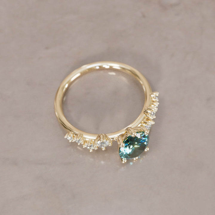 Celestial engagement ring Nature Inspired with Pear Teal Sapphire By Valley Rose