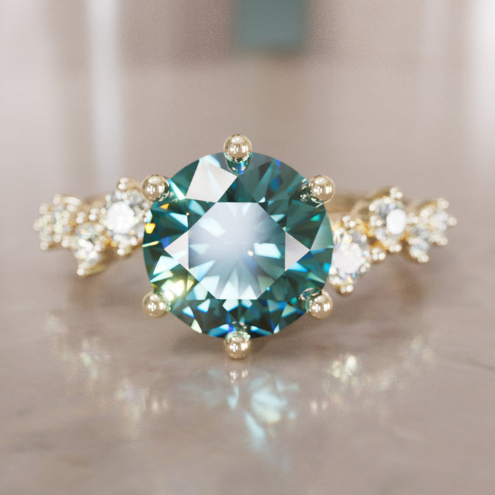 Celestial engagement ring Nature Inspired with Pear Teal Sapphire By Valley Rose