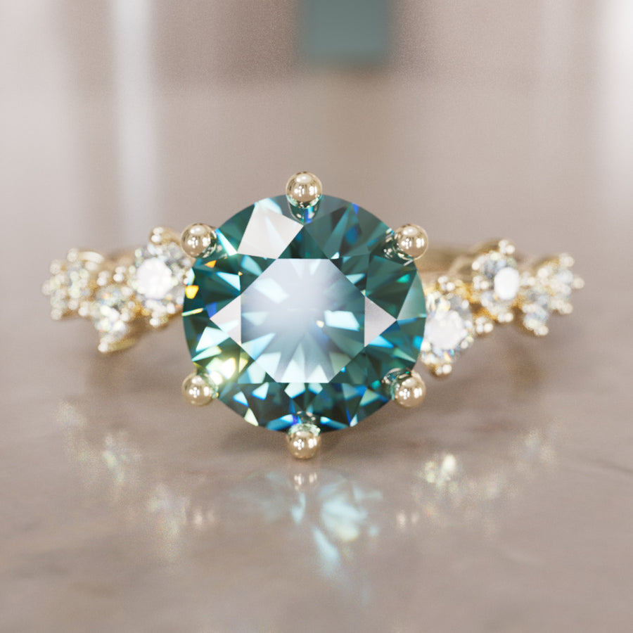 Celestial engagement ring Nature Inspired with Pear Teal Sapphire By Valley Rose