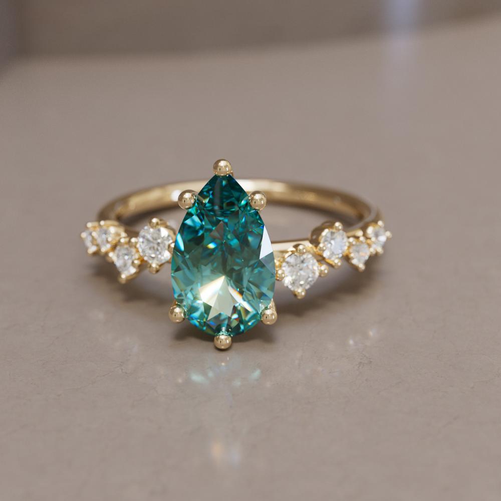 Celestial engagement ring Nature Inspired with Pear Teal Sapphire By Valley Rose