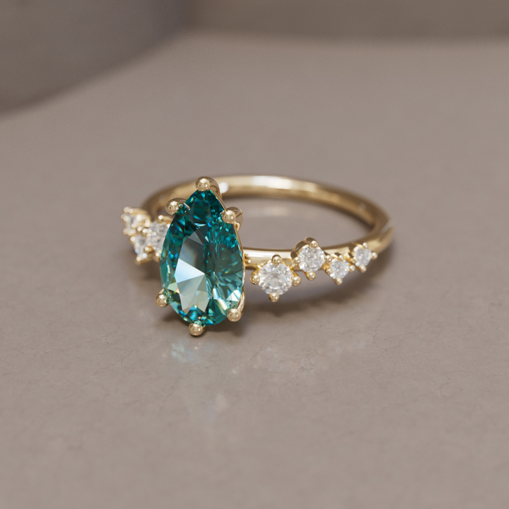 Celestial engagement ring Nature Inspired with Pear Teal Sapphire By Valley Rose