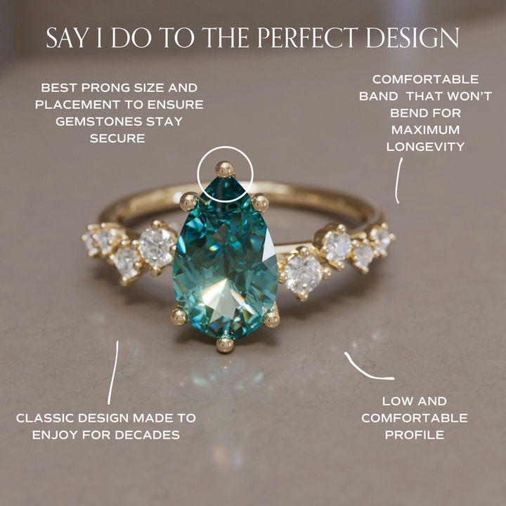 Celestial engagement ring Nature Inspired with Pear Teal Sapphire By Valley Rose