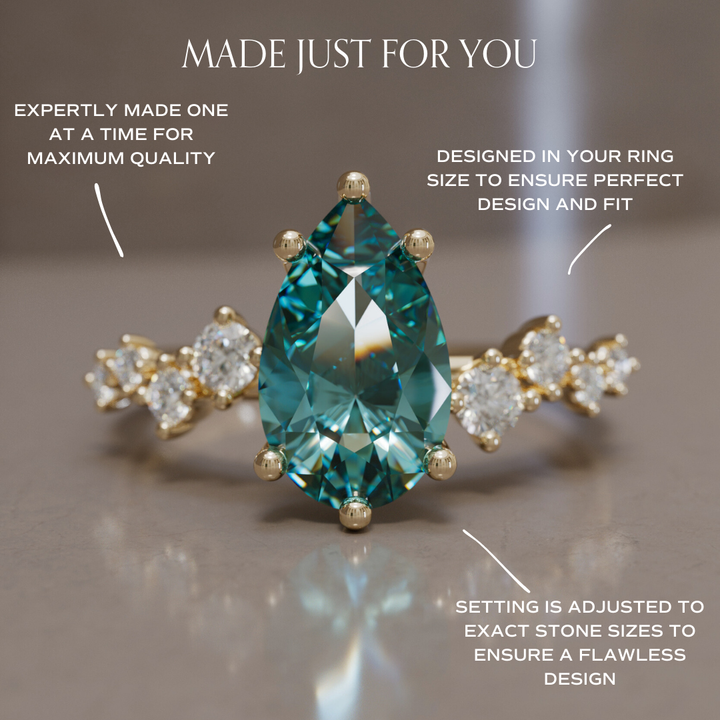 Celestial engagement ring Nature Inspired with Pear Teal Sapphire By Valley Rose
