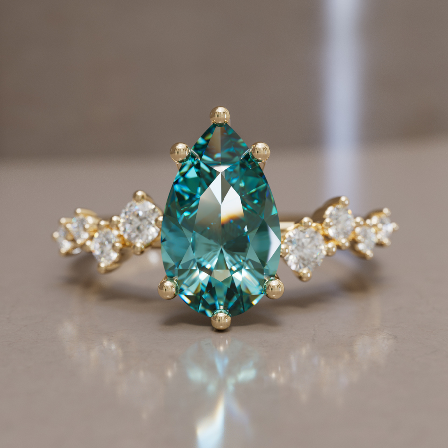 Celestial engagement ring Nature Inspired with Pear Teal Sapphire By Valley Rose