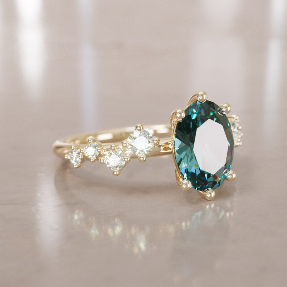 Celestial engagement ring Nature Inspired with Pear Teal Sapphire By Valley Rose