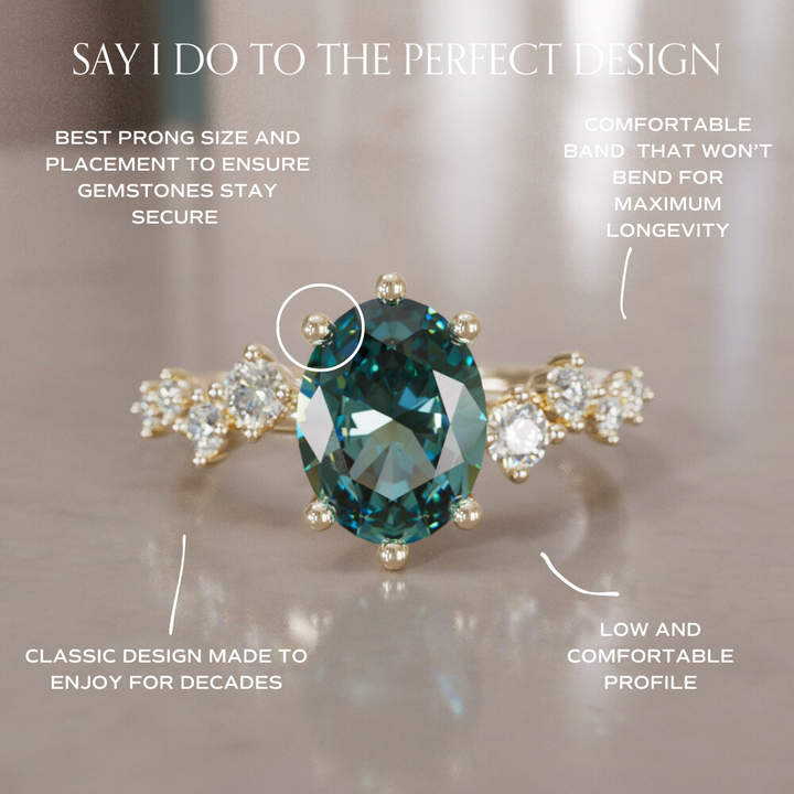 Celestial engagement ring Nature Inspired with Pear Teal Sapphire By Valley Rose