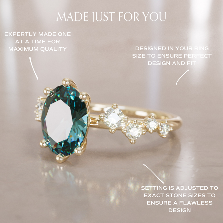 Celestial engagement ring Nature Inspired with Pear Teal Sapphire By Valley Rose