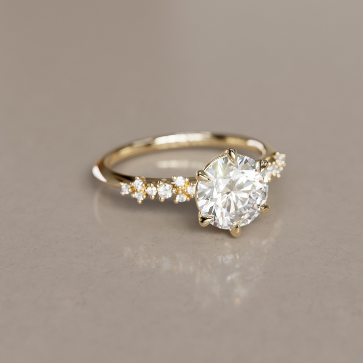 Celestial Engagement Ring Nature Inspired with Round Diamond By Valley Rose