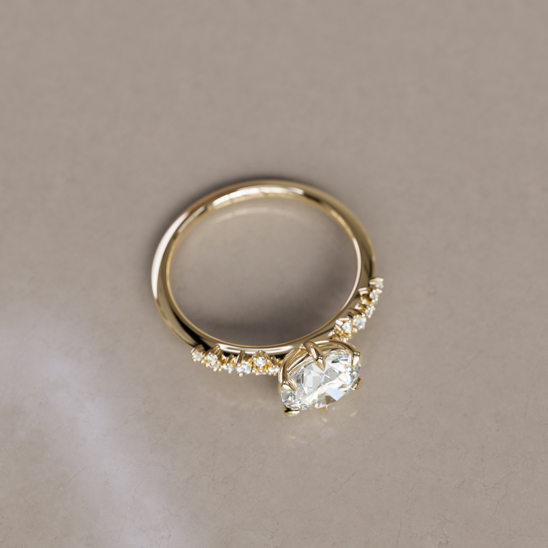 Celestial Engagement Ring Nature Inspired with Round Diamond By Valley Rose