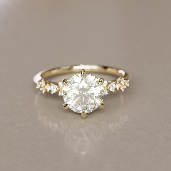 Celestial Engagement Ring Nature Inspired with Round Diamond By Valley Rose