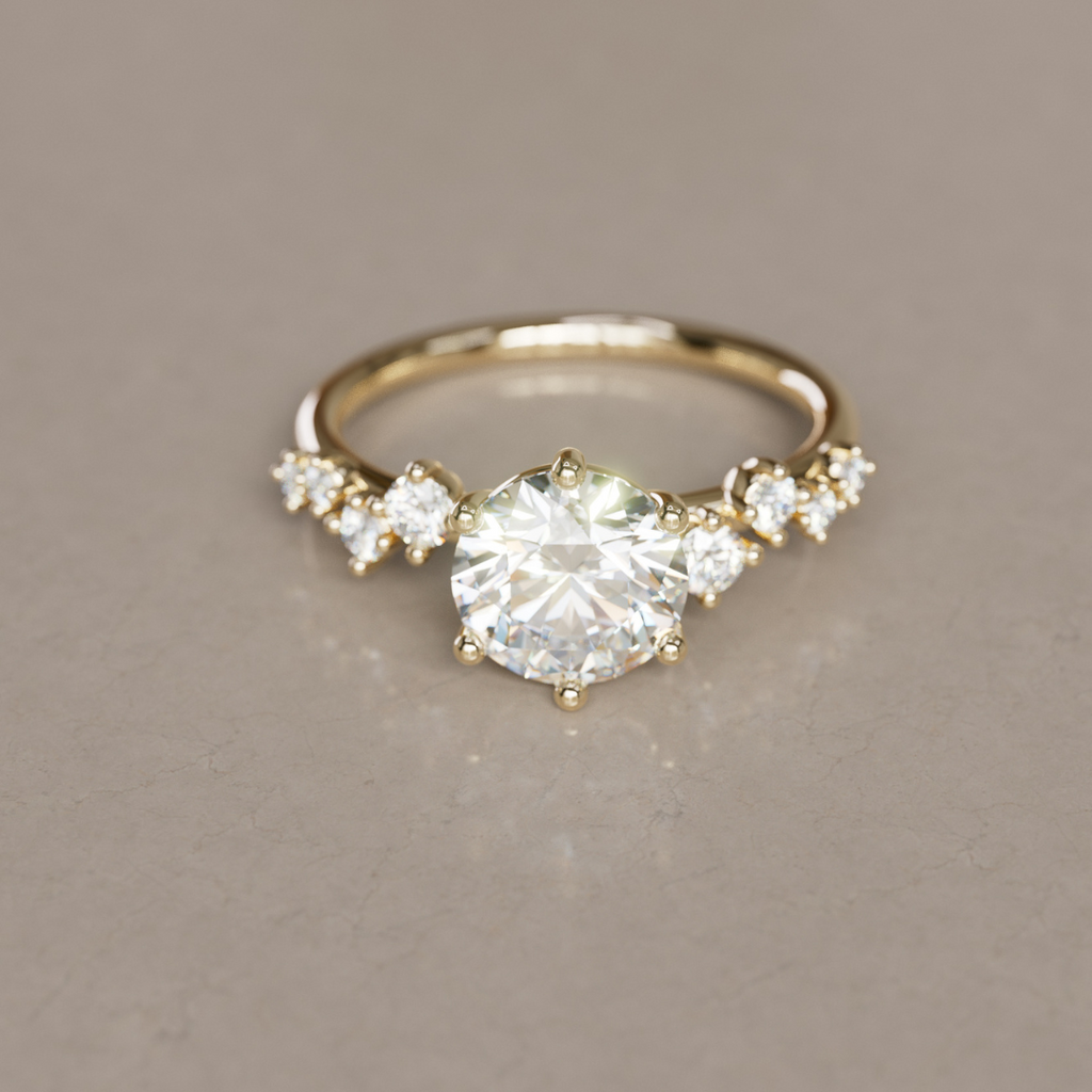 Celestial engagement ring Nature Inspired with Round Diamond By Valley Rose