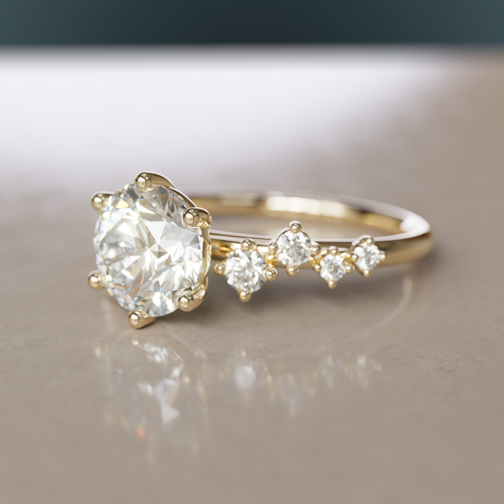 Celestial engagement ring Nature Inspired with Round Diamond By Valley Rose