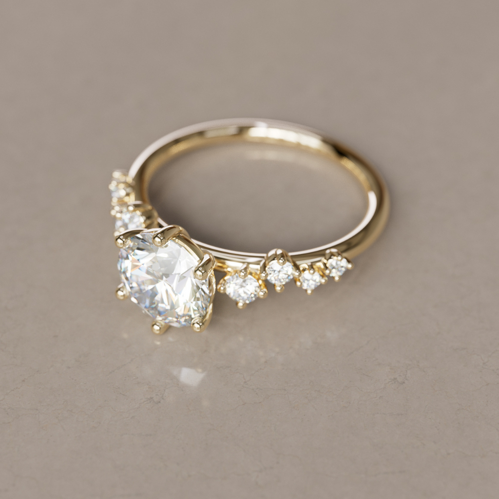 Celestial engagement ring Nature Inspired with Round Diamond By Valley Rose