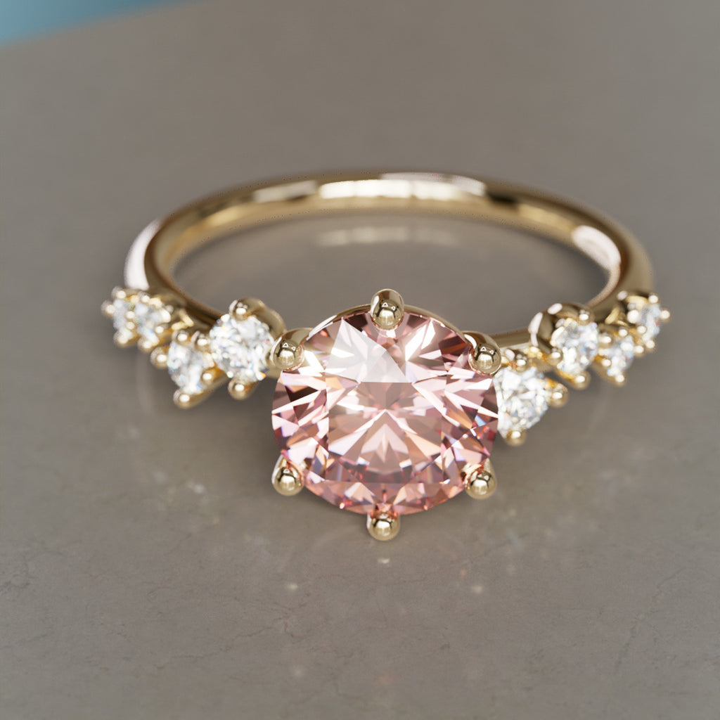 Celestial engagement ring Nature Inspired with Round Pink Diamond By Valley Rose