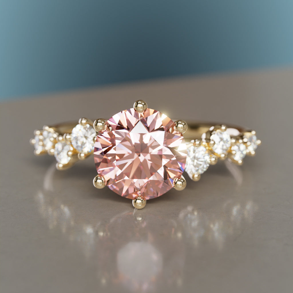 Celestial engagement ring Nature Inspired with Round Pink Diamond By Valley Rose