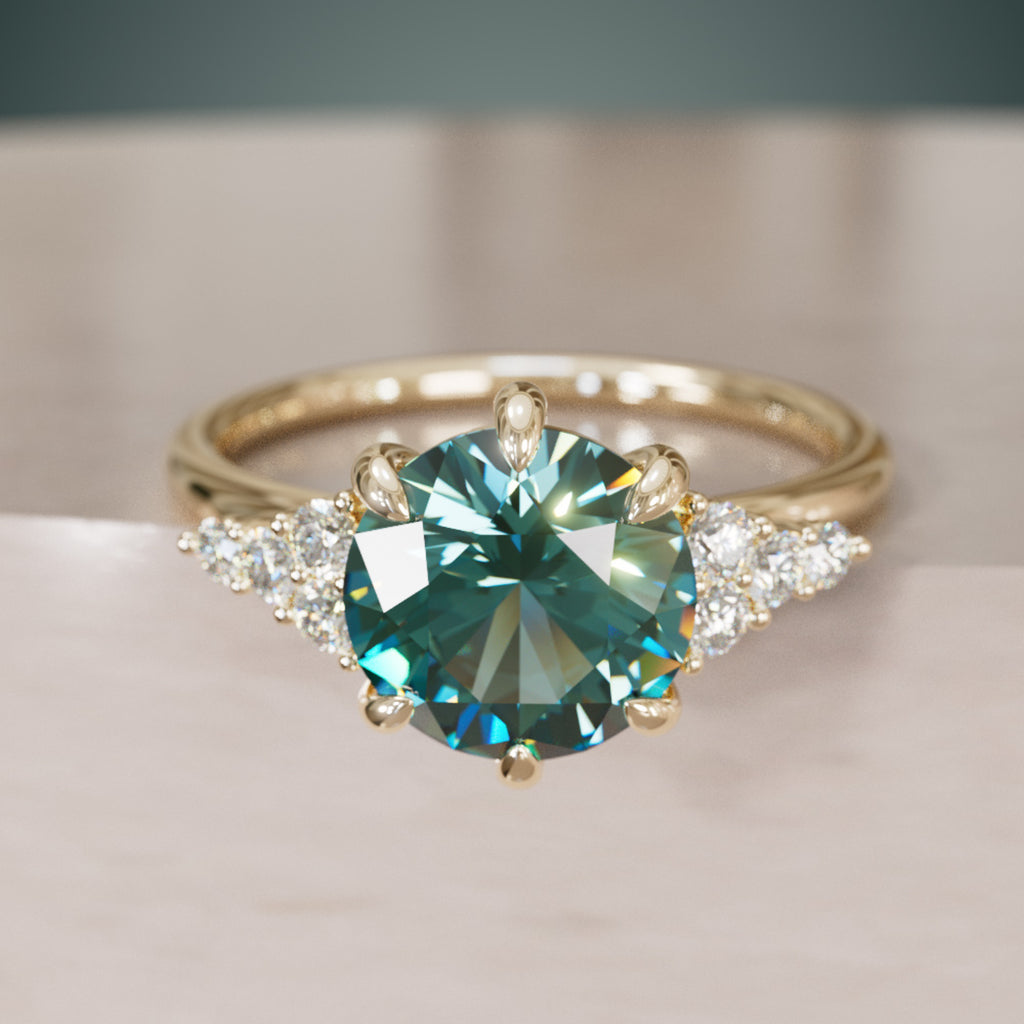 Celestial engagement ring Nature Inspired with Teal Sapphire By Valley Rose